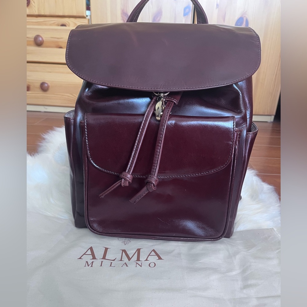 Alma Milano Deep Red Leather Backpack/Made in Italy